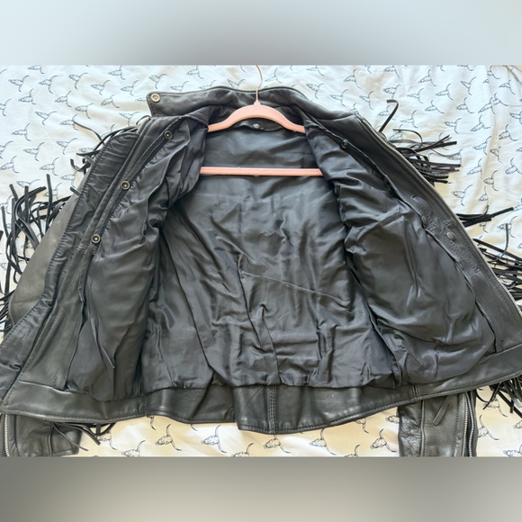 Harley-Davidson Black Leather Fringe Motorcycle Jacket - Picture 3 of 12